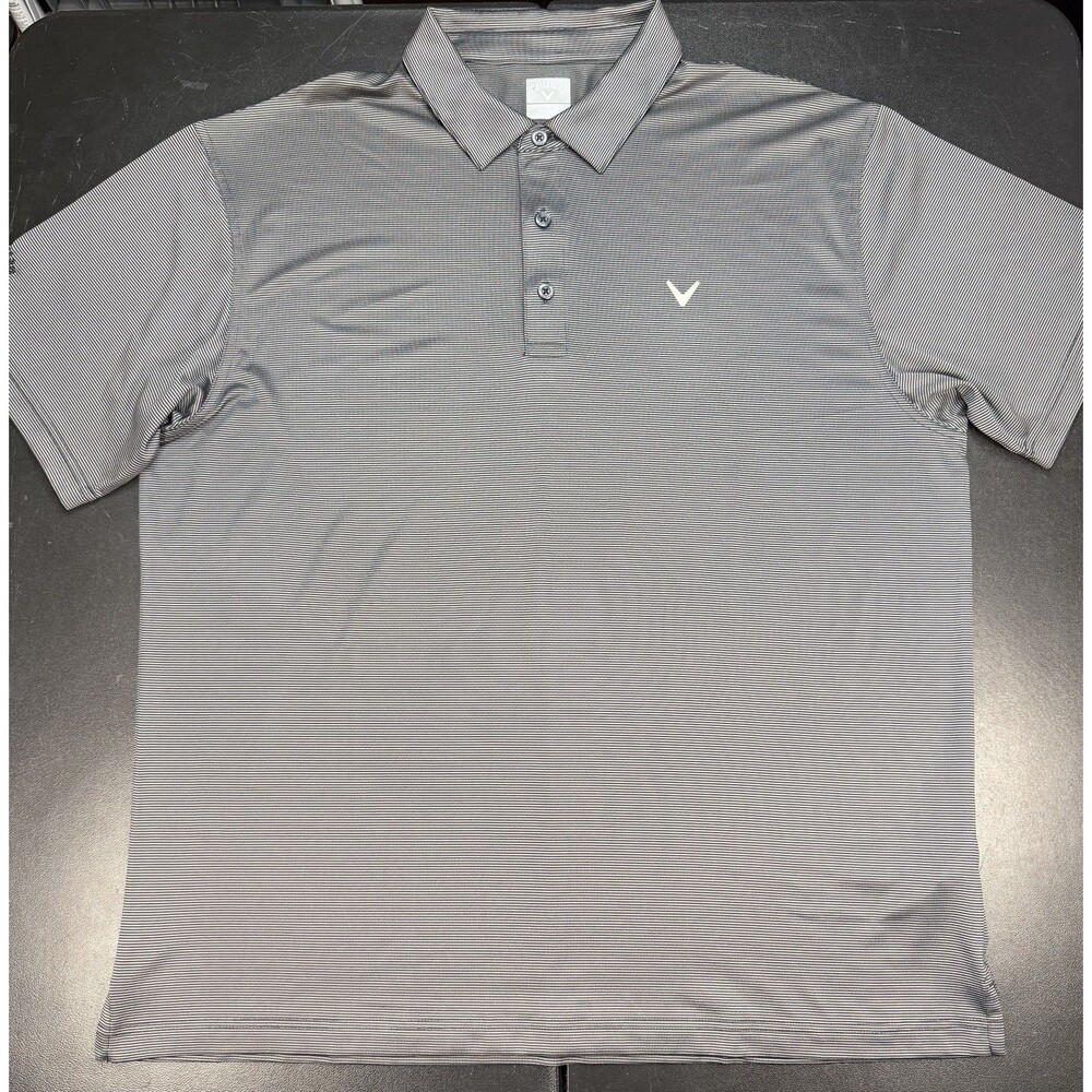 Callaway Polo Shirt Mens XL Black Dark Gray Striiped Golf Performance *